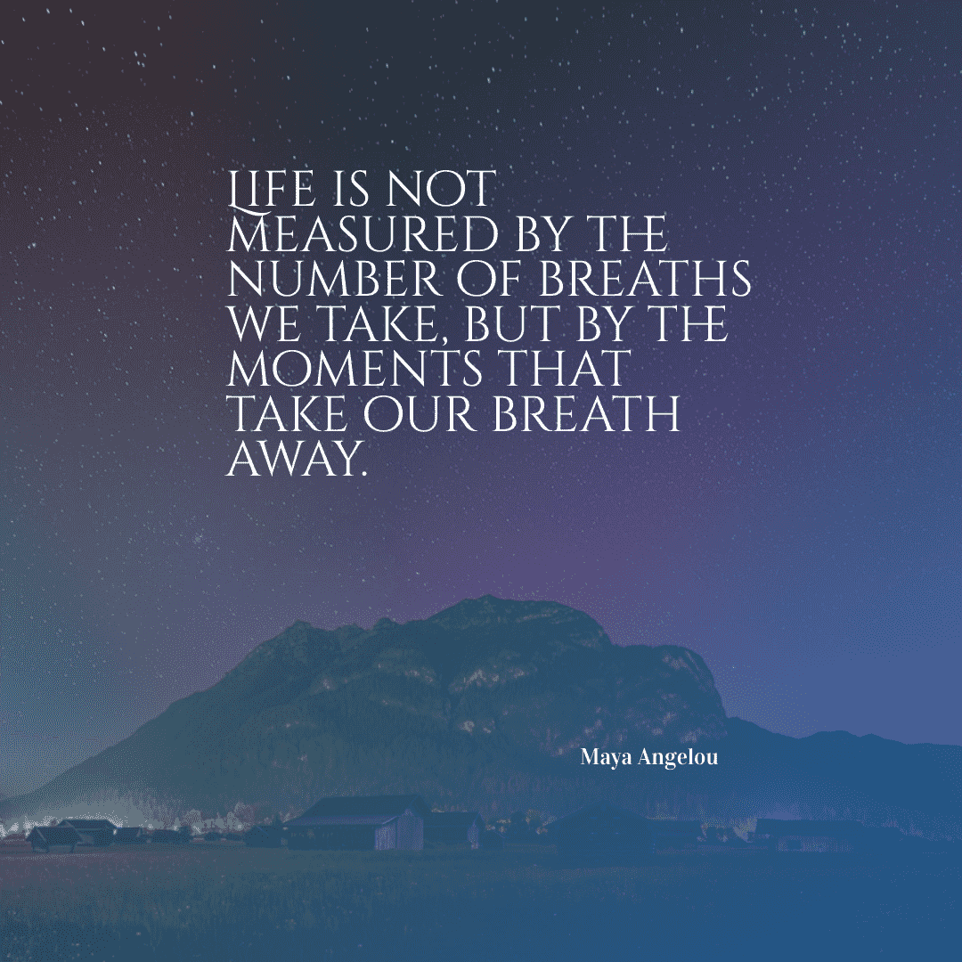 Life is not measured by the number of breaths we take, but by the moments that take our breath away. - Maya Angelou